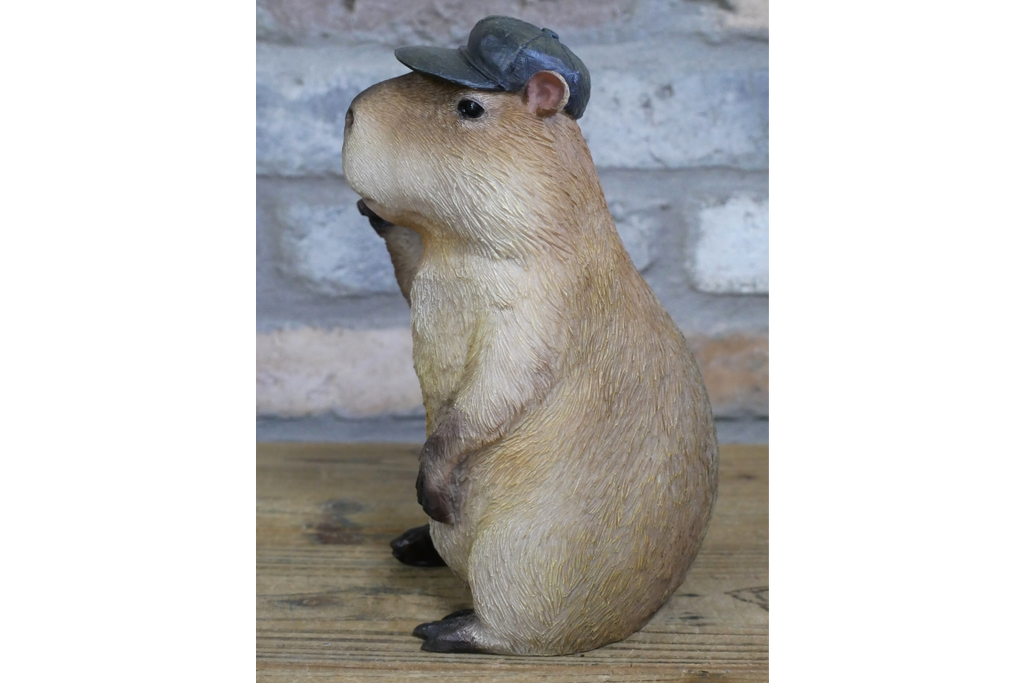 Resin Capybara with Hat Thumbs Up Figurine - Funny Animal Desk Decor