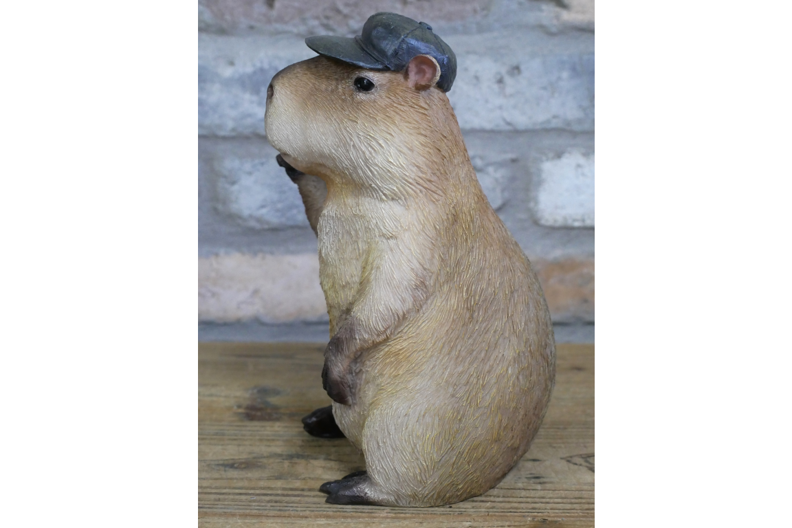 Resin Capybara with Hat Thumbs Up Figurine - Funny Animal Desk Decor