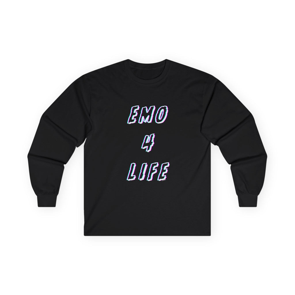 Emo 4 Life Long Sleeve Tee 100% Cotton Retro Glitch Quote T-Shirt Emo Goth Alternative Gift Black