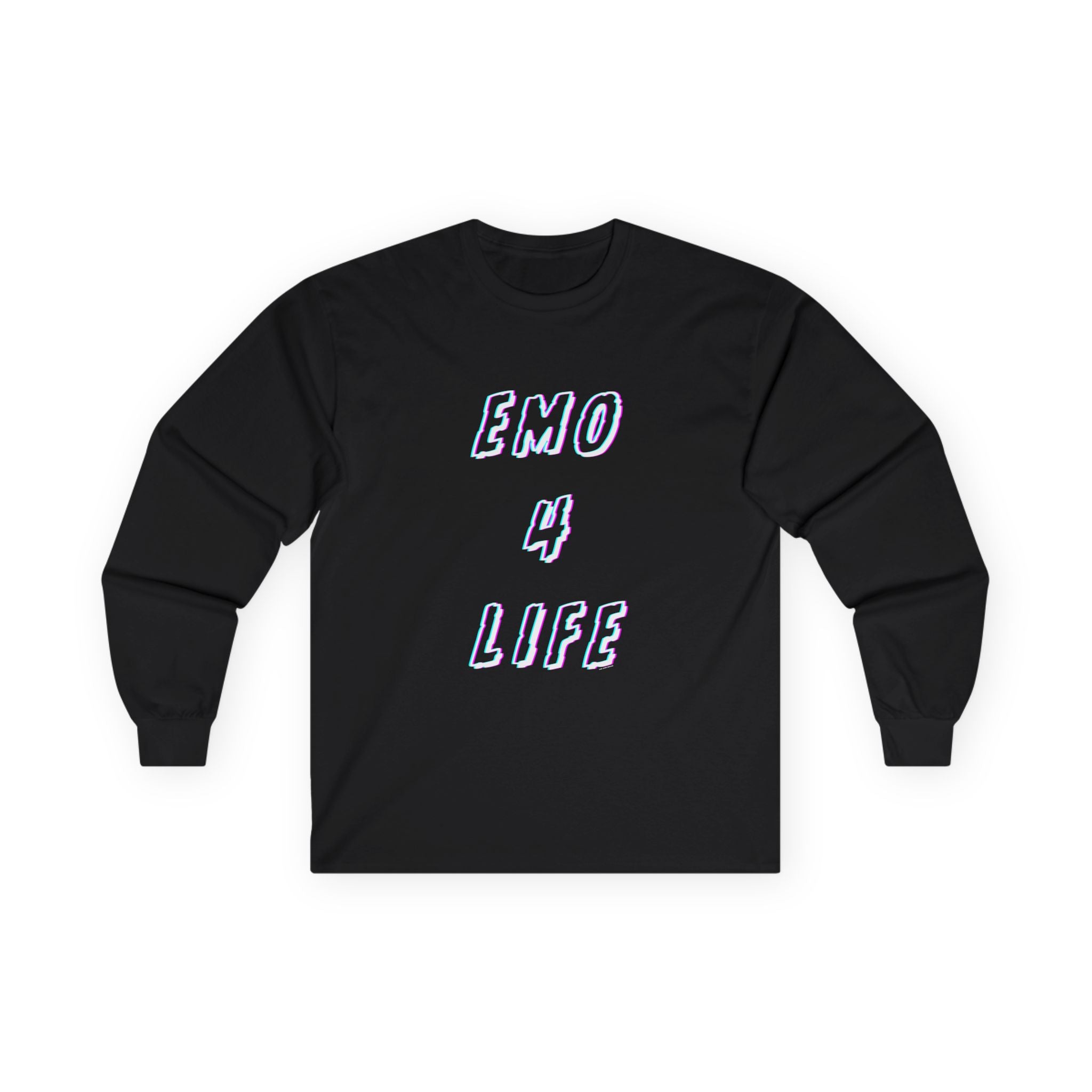 Emo 4 Life Long Sleeve Tee 100% Cotton Retro Glitch Quote T-Shirt Emo Goth Alternative Gift Black