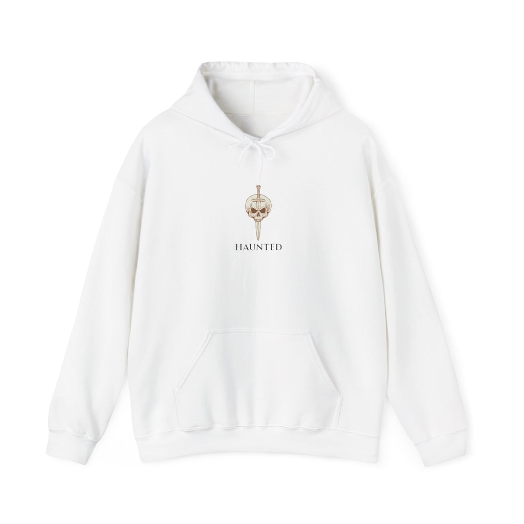 Haunted Skull & Dagger Printed Hoodie Unisex Hooded Sweatshirt Creepy Halloween Clothing Goth Gift White