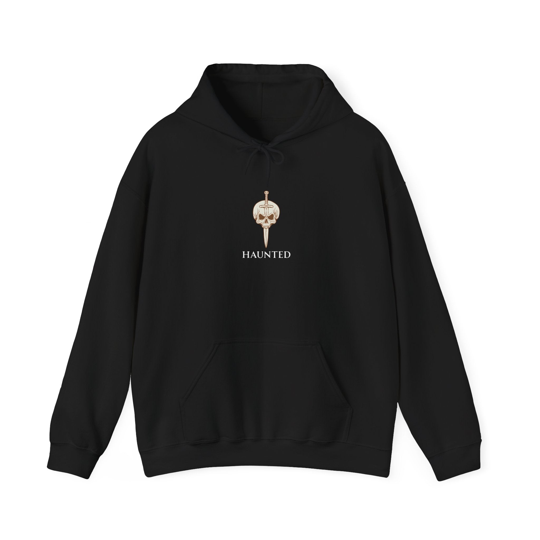 Haunted Skull & Dagger Printed Hoodie Unisex Hooded Sweatshirt Creepy Halloween Clothing Goth Gift Black