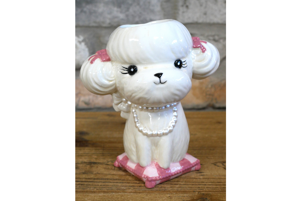 Cute Poodle Ceramic Vase Artificial Flower Pot Pearl Necklace Dog Gift