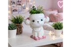 Cute Poodle Ceramic Vase Artificial Flower Pot Pearl Necklace Dog Gift