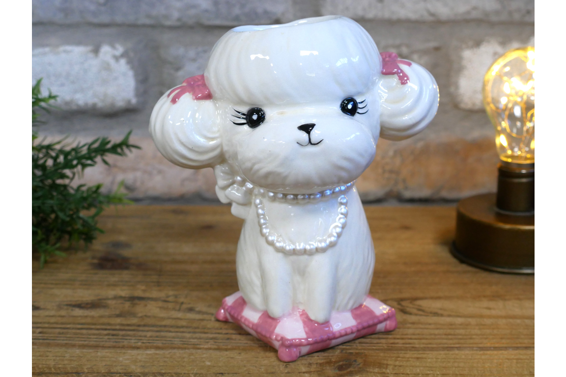 Cute Poodle Ceramic Vase Artificial Flower Pot Pearl Necklace Dog Gift