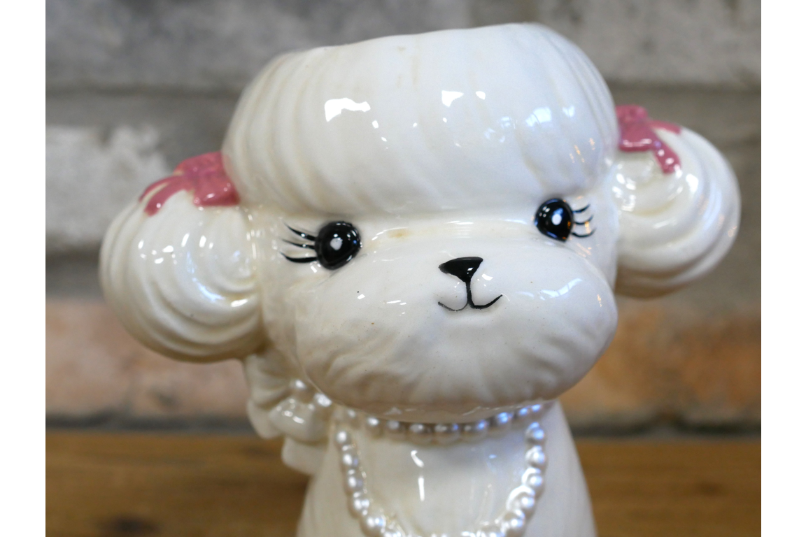 Cute Poodle Ceramic Vase Artificial Flower Pot Pearl Necklace Dog Gift