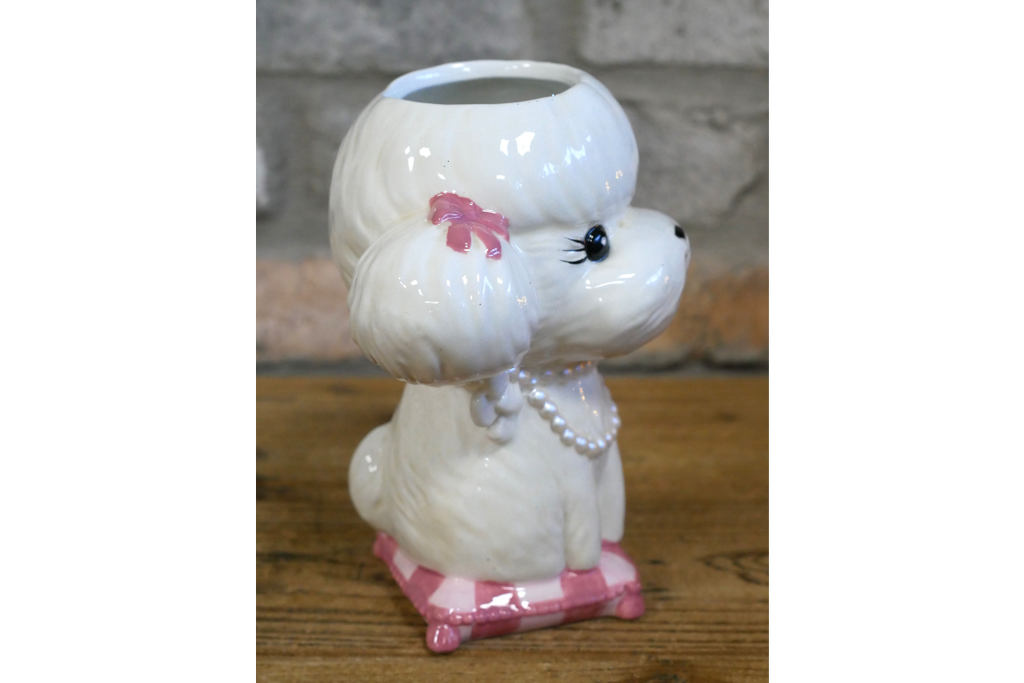 Cute Poodle Ceramic Vase Artificial Flower Pot Pearl Necklace Dog Gift