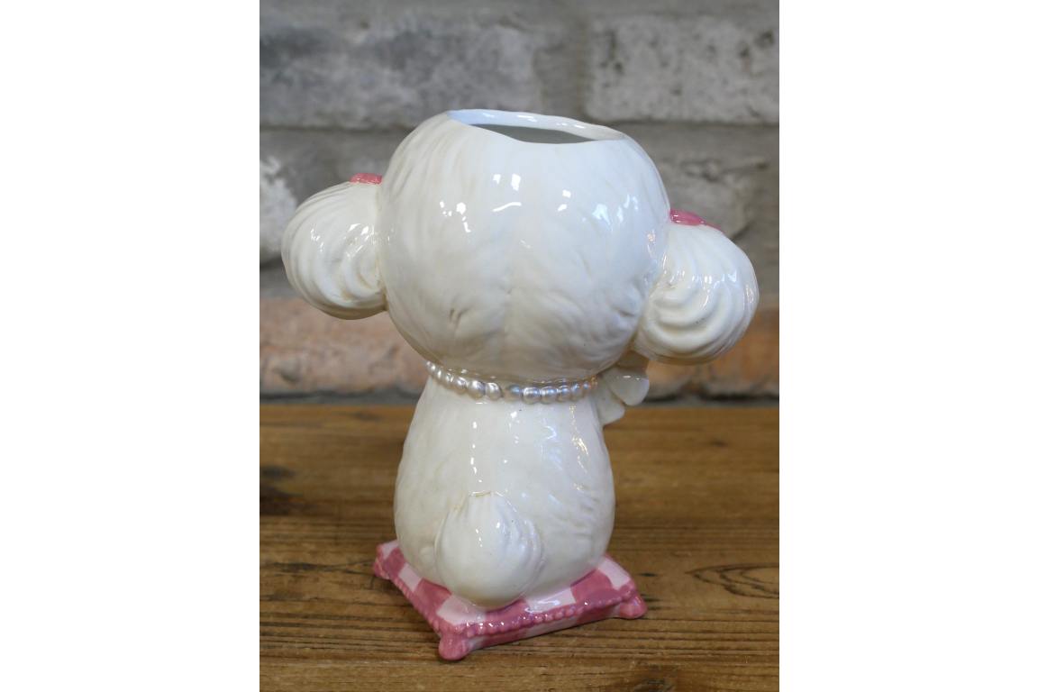 Cute Poodle Ceramic Vase Artificial Flower Pot Pearl Necklace Dog Gift