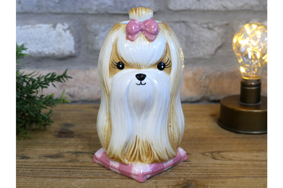 Cute Shih Tzu Ceramic Vase Artificial Flower Pot Maltese Dog Planter