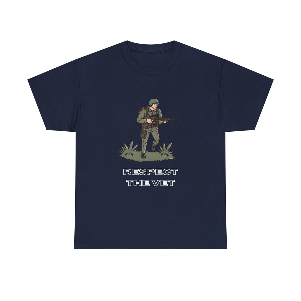 Respect The Vet Printed T-Shirt 100% Cotton Novelty Army Soldier Veteran Tee Navy