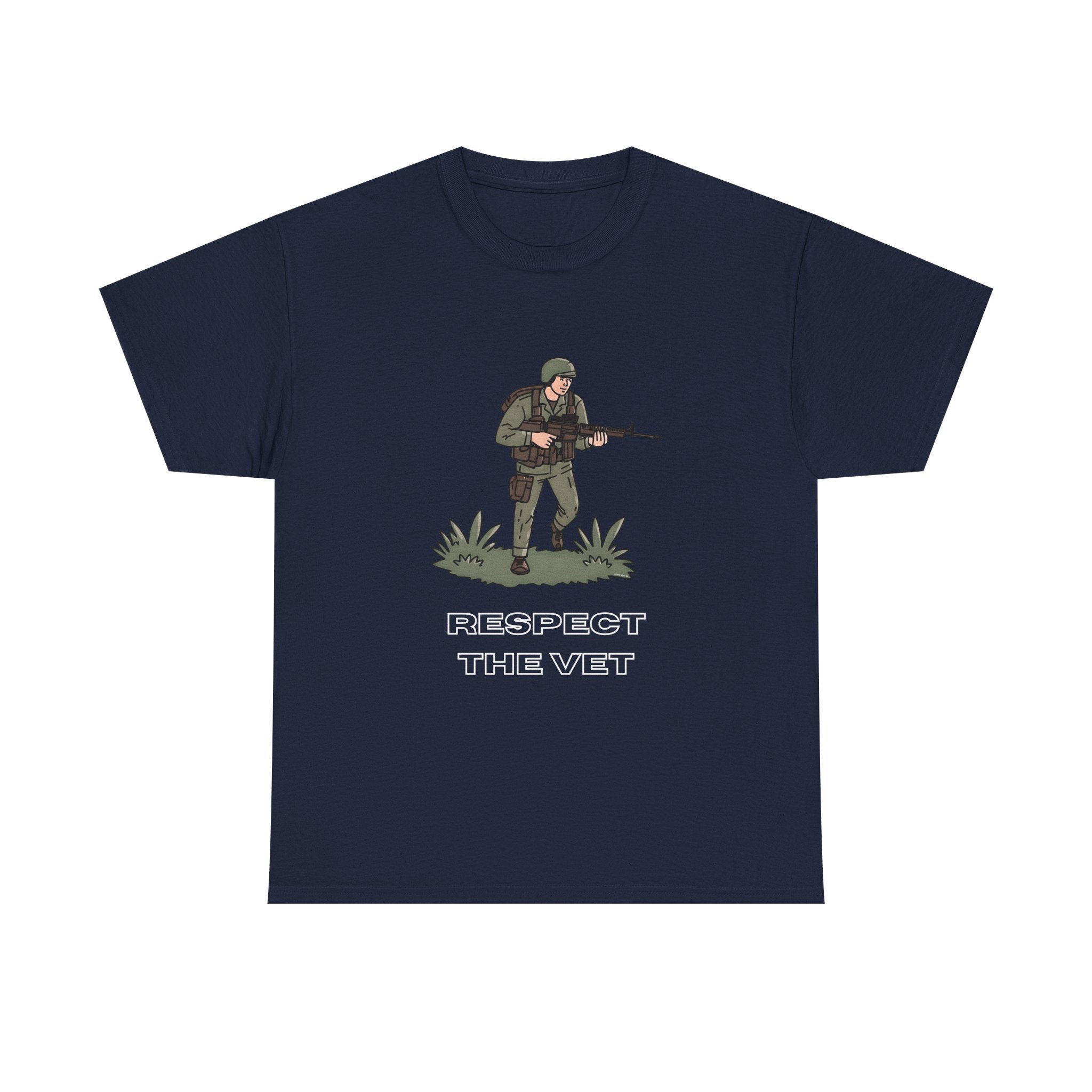 Respect The Vet Printed T-Shirt 100% Cotton Novelty Army Soldier Veteran Tee Navy
