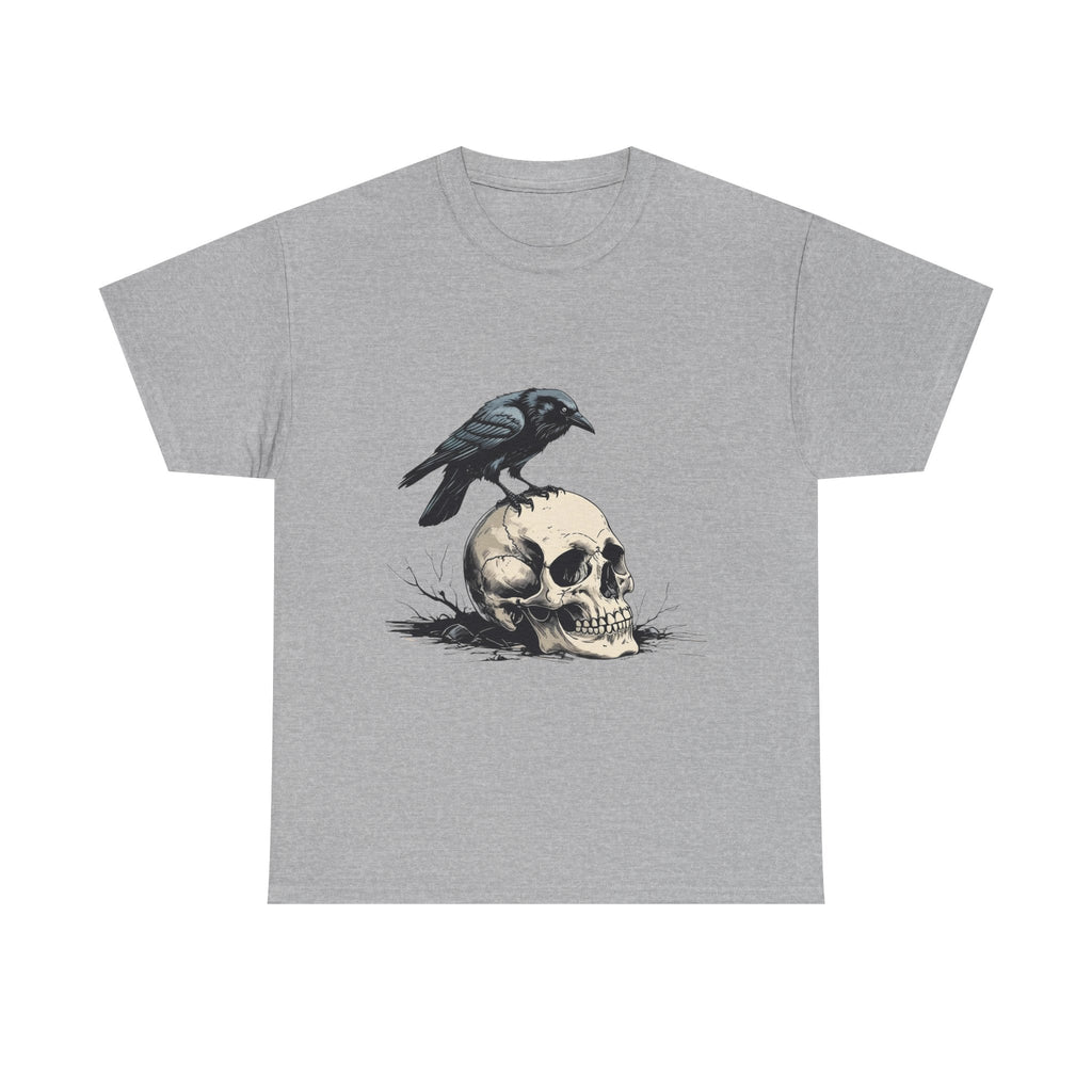 Skull & Crow Printed 100% Cotton Goth Biker Tattoo T-Shirt Halloween Tee Sport Grey