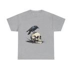 Skull & Crow Printed 100% Cotton Goth Biker Tattoo T-Shirt Halloween Tee Sport Grey