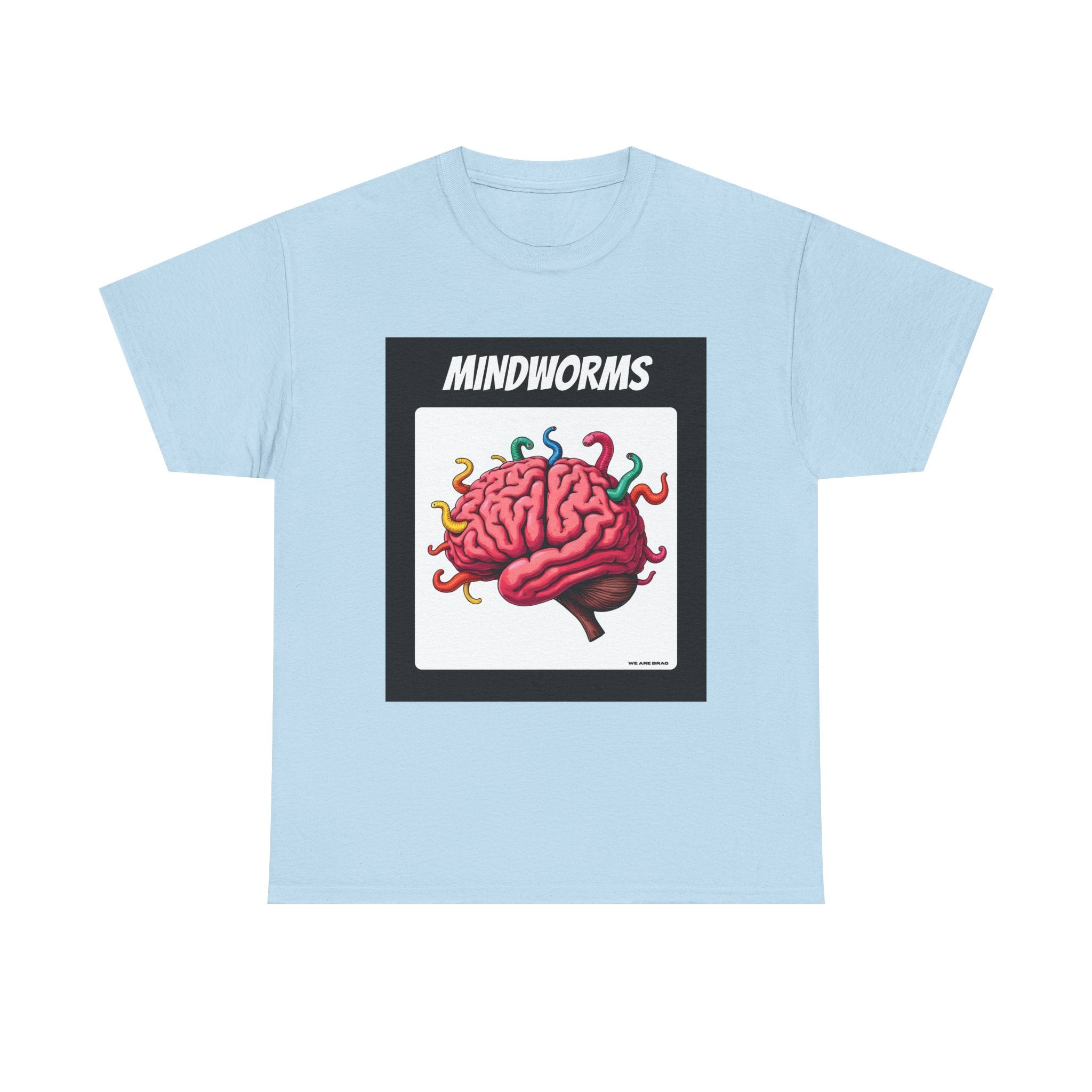 Mindworms Brain Printed T-Shirt 100% Cotton Weird Retro Novelty Worms Tee Light Blue