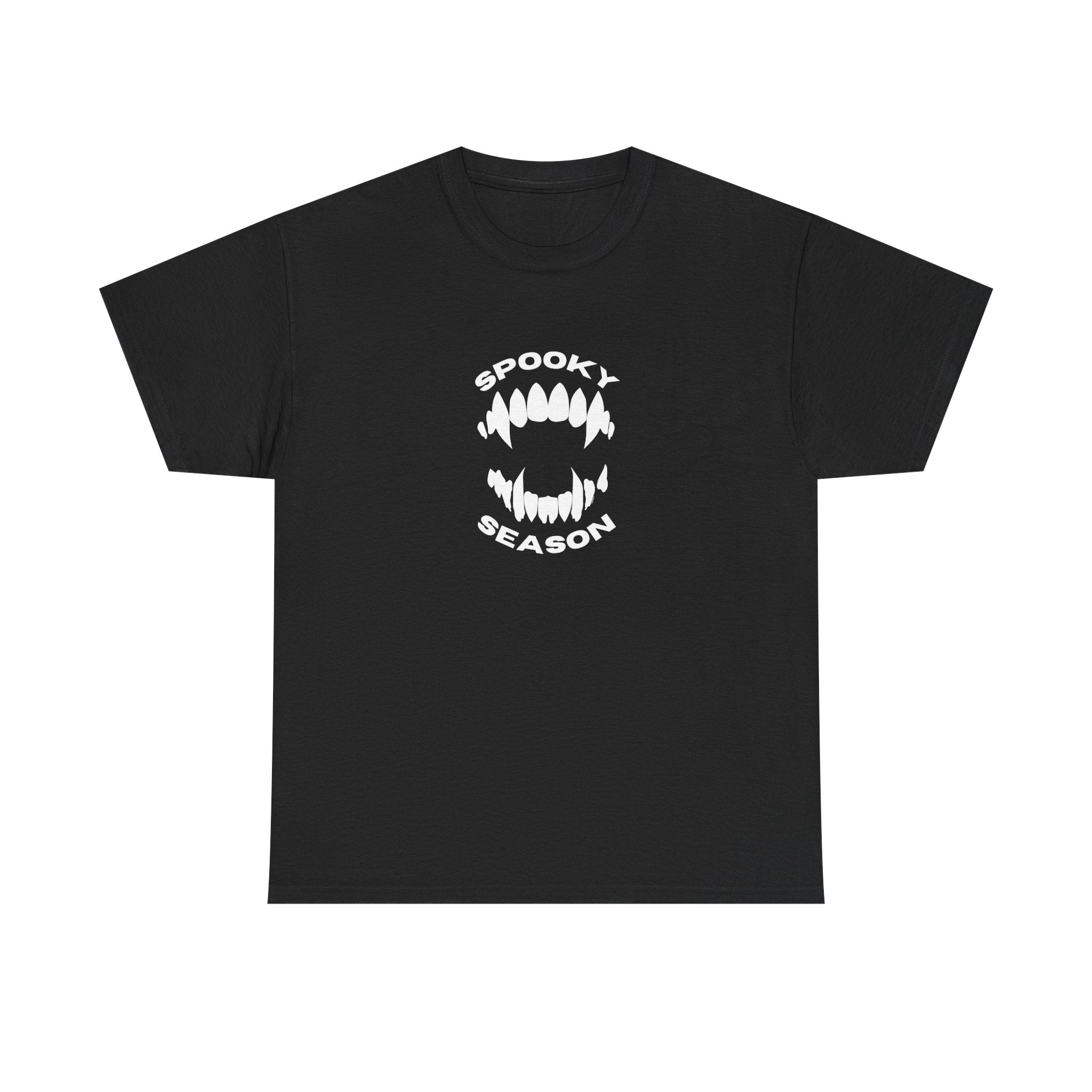 Spooky Season Halloween Printed T-Shirt 100% Cotton Scary Vampire Teeth Novelty Tee Black