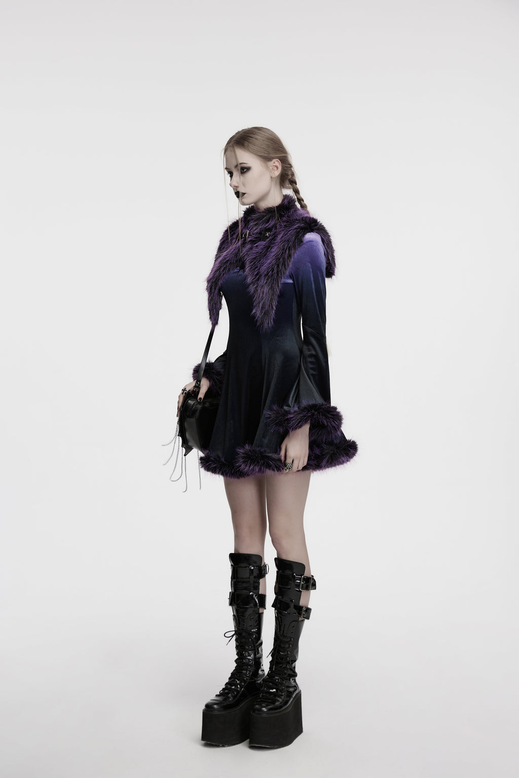 Punk Rave Lilith Gradient Devil Fur Shawl In Violet
