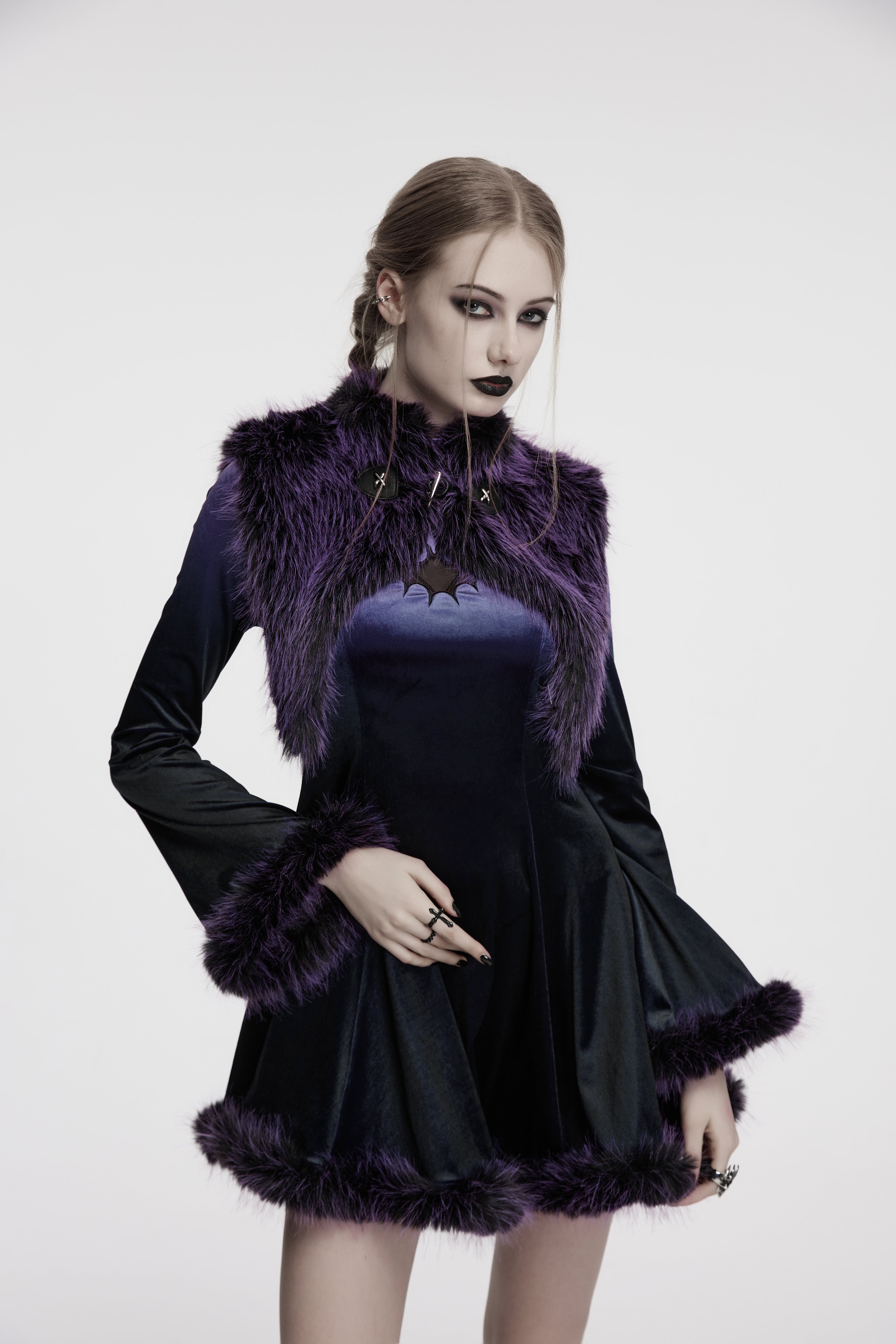 Punk Rave Lilith Gradient Devil Fur Shawl In Violet
