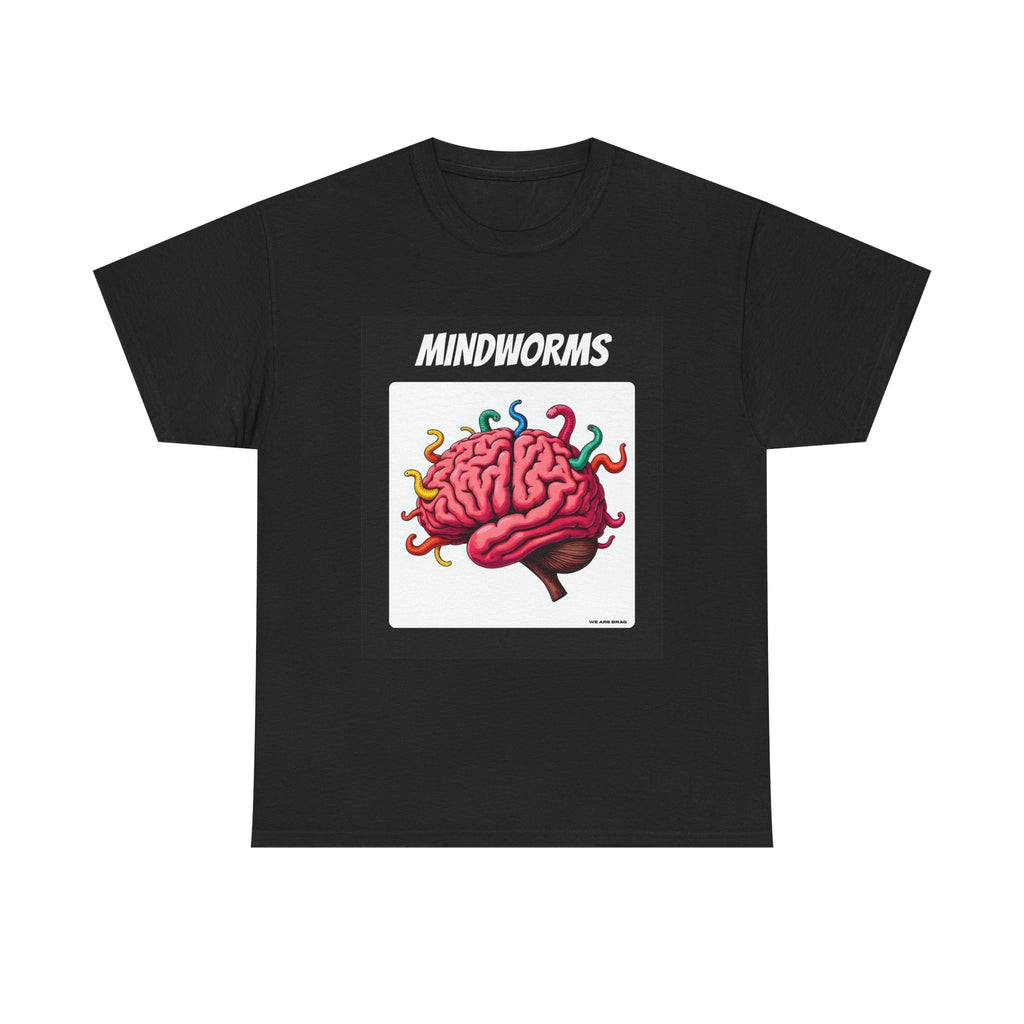 Mindworms Brain Printed T-Shirt 100% Cotton Weird Retro Novelty Worms Tee Black