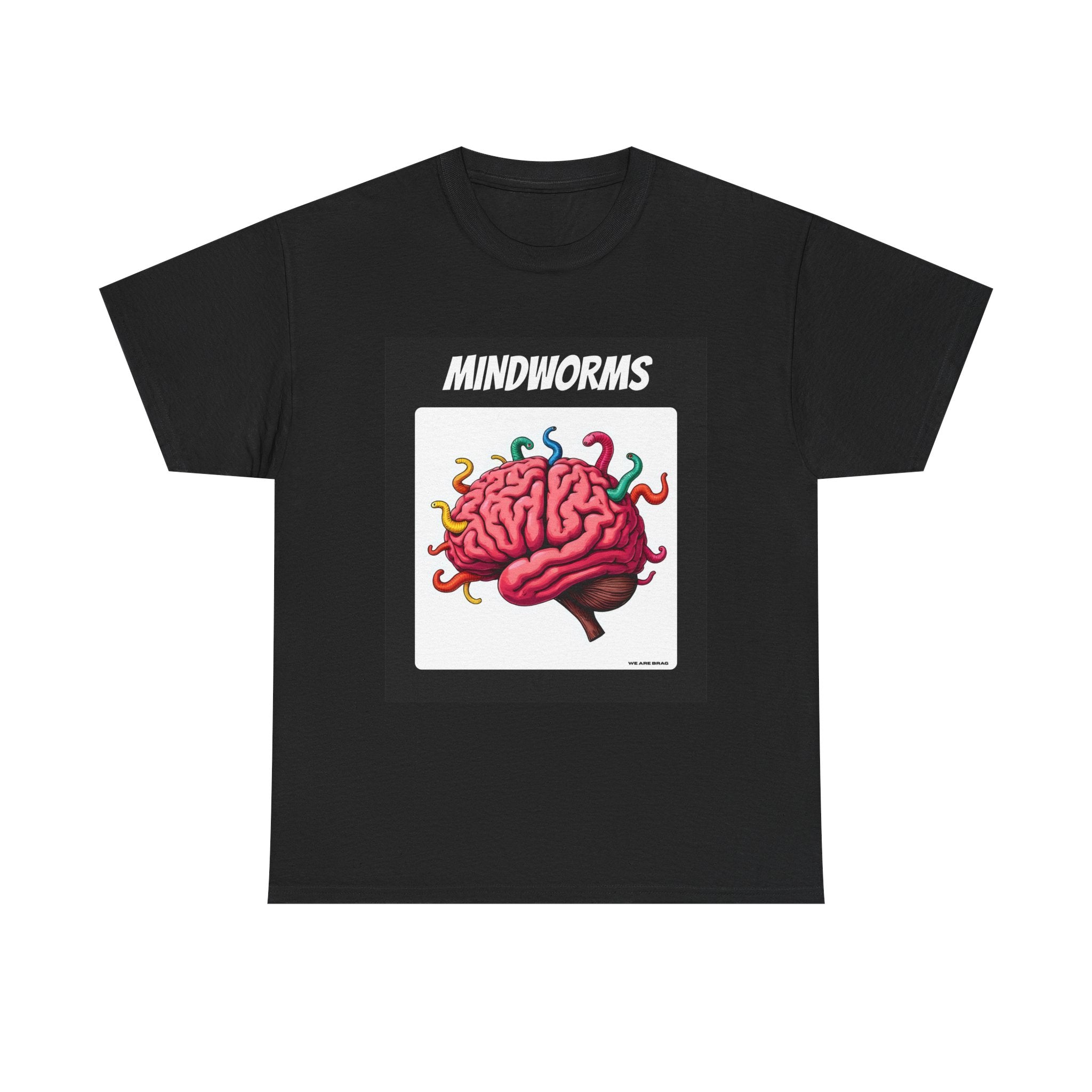 Mindworms Brain Printed T-Shirt 100% Cotton Weird Retro Novelty Worms Tee Black