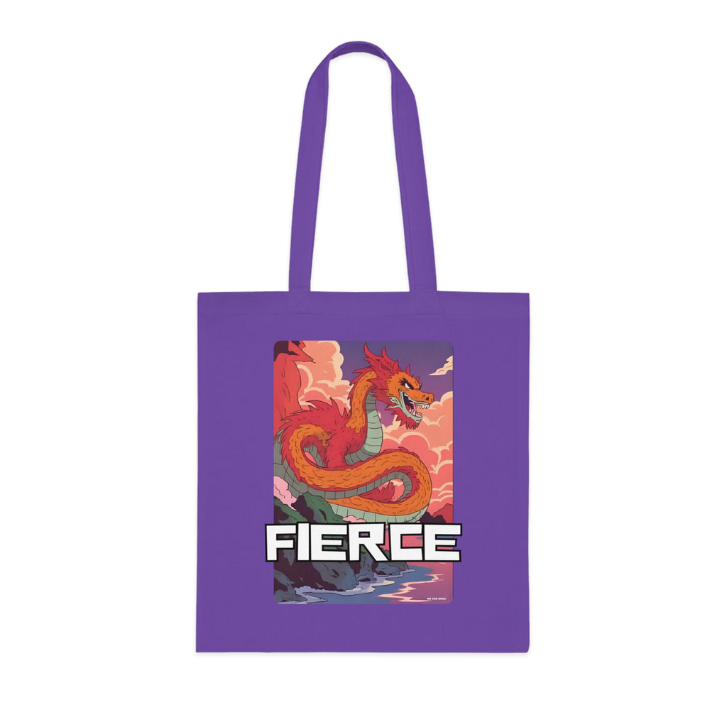 Fierce Anime Dragon Printed Cotton Tote Bag Reusable Shopping Bag Japanese Anime Art Gift One size Lavender