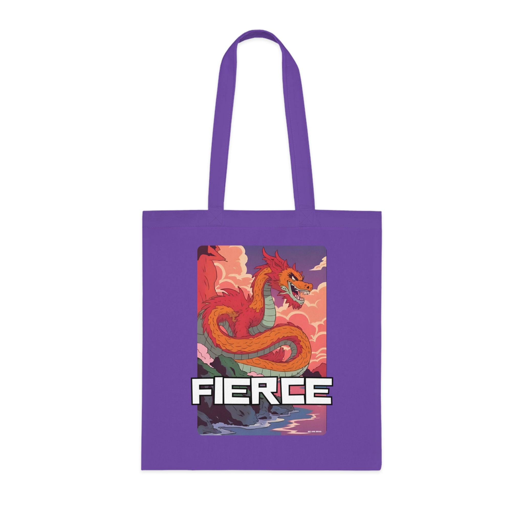 Fierce Anime Dragon Printed Cotton Tote Bag Reusable Shopping Bag Japanese Anime Art Gift One size Lavender