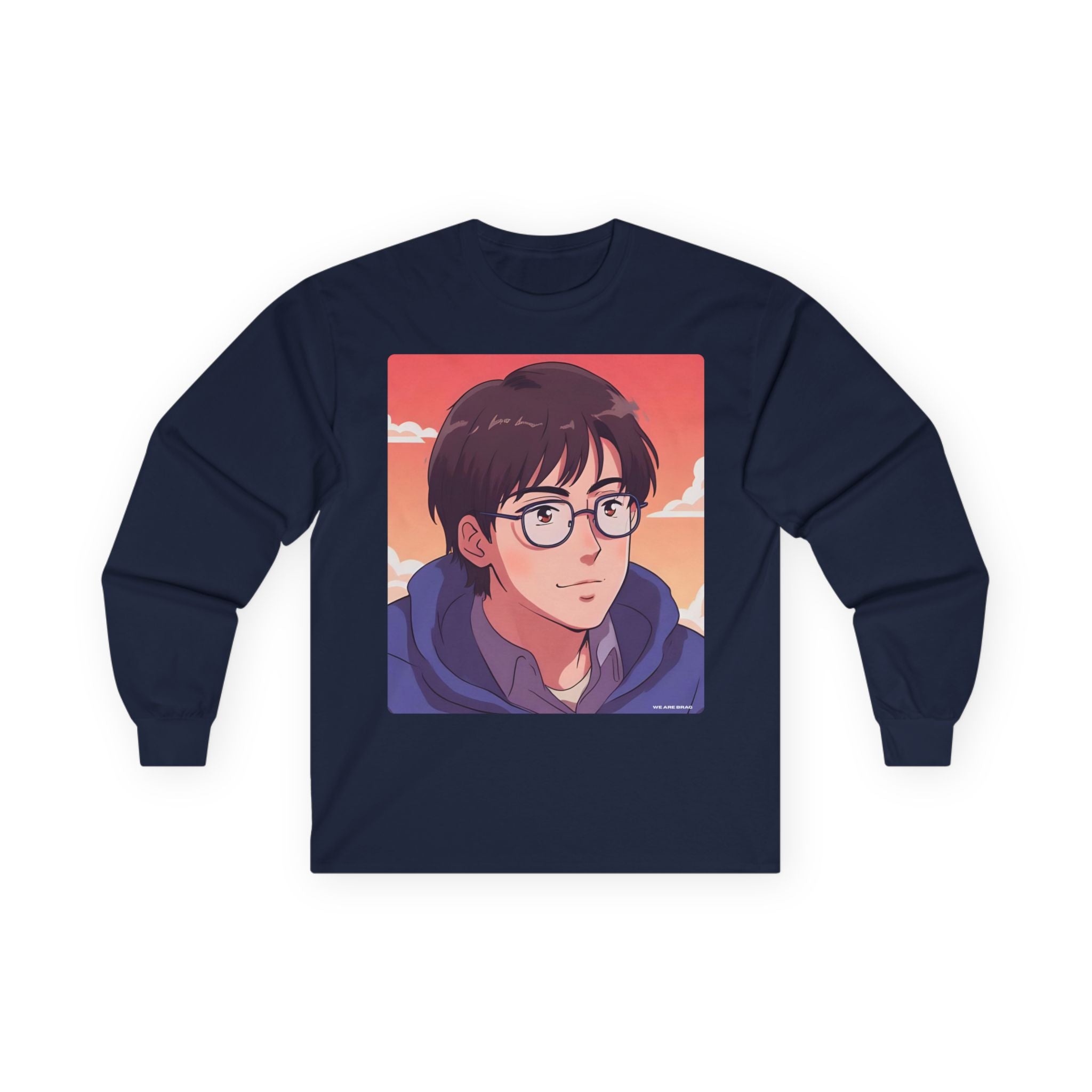 Geek Anime Boy Long Sleeve Tee 100% Cotton Retro Japanese Cartoon T-Shirt Gift Navy