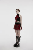 Punk Rave Valora Cross Fur Halter Top In Crimson
