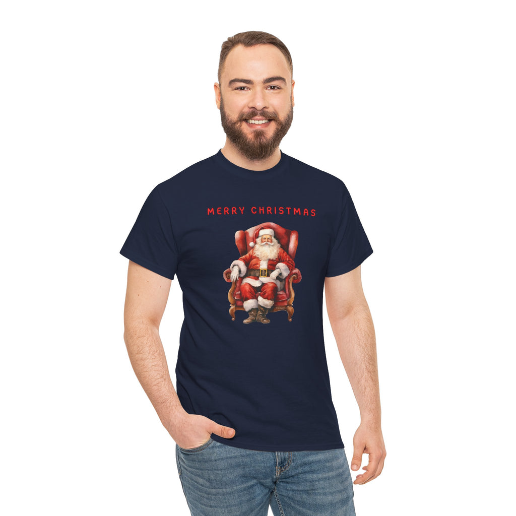 Merry Christmas Santa Throne Printed T-Shirt 100% Cotton Novelty Santa Claus Xmas Tee Gift