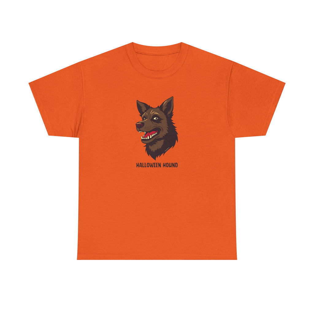 Halloween Hound Printed T-Shirt 100% Cotton Novelty Scary Halloween Dog Tee Orange