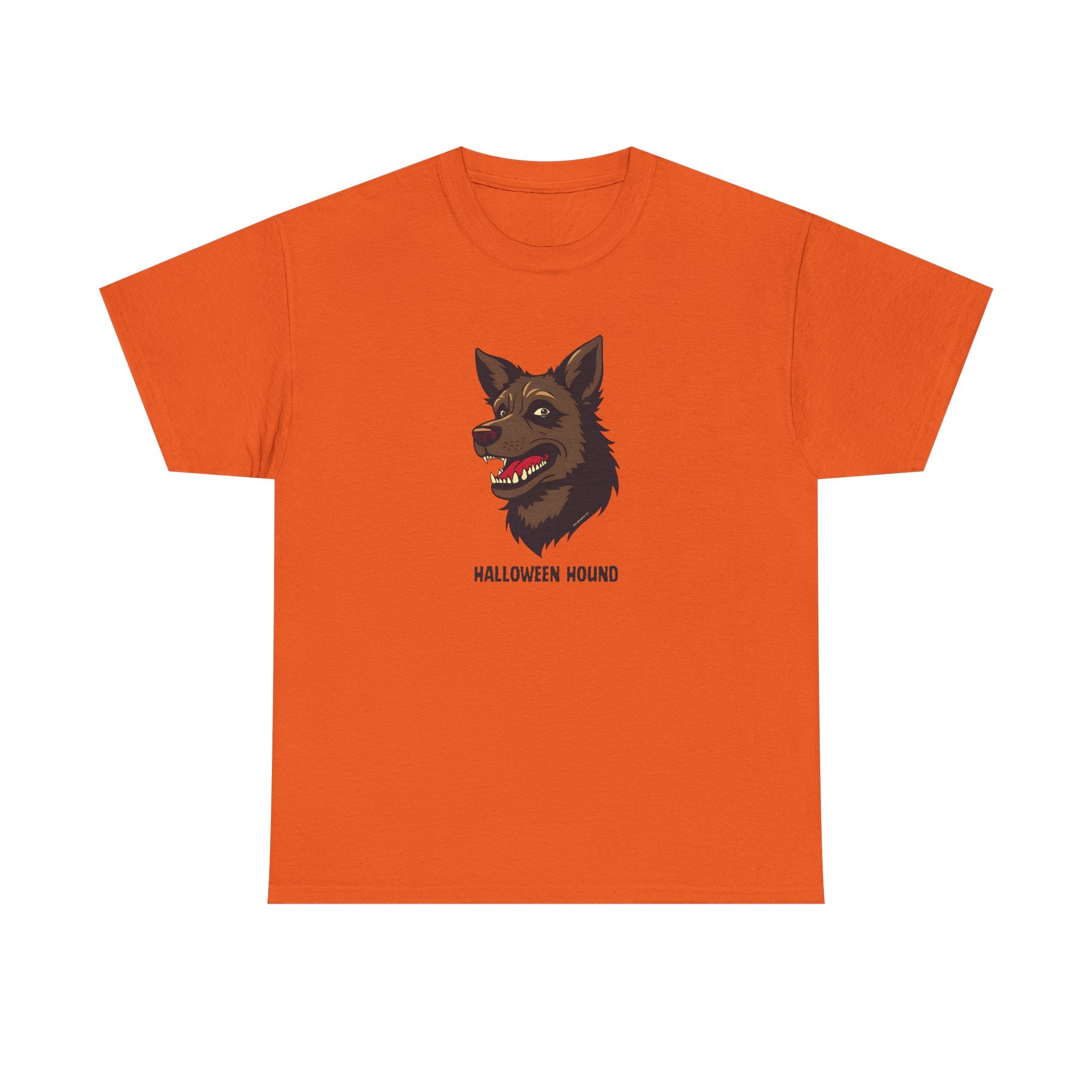 Halloween Hound Printed T-Shirt 100% Cotton Novelty Scary Halloween Dog Tee Orange
