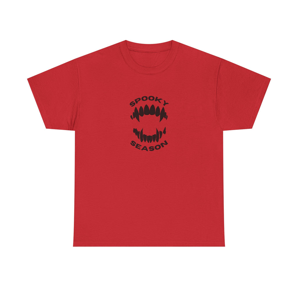 Spooky Season Halloween Printed T-Shirt 100% Cotton Scary Vampire Teeth Novelty Tee Red