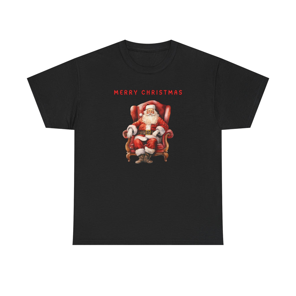 Merry Christmas Santa Throne Printed T-Shirt 100% Cotton Novelty Santa Claus Xmas Tee Gift Black