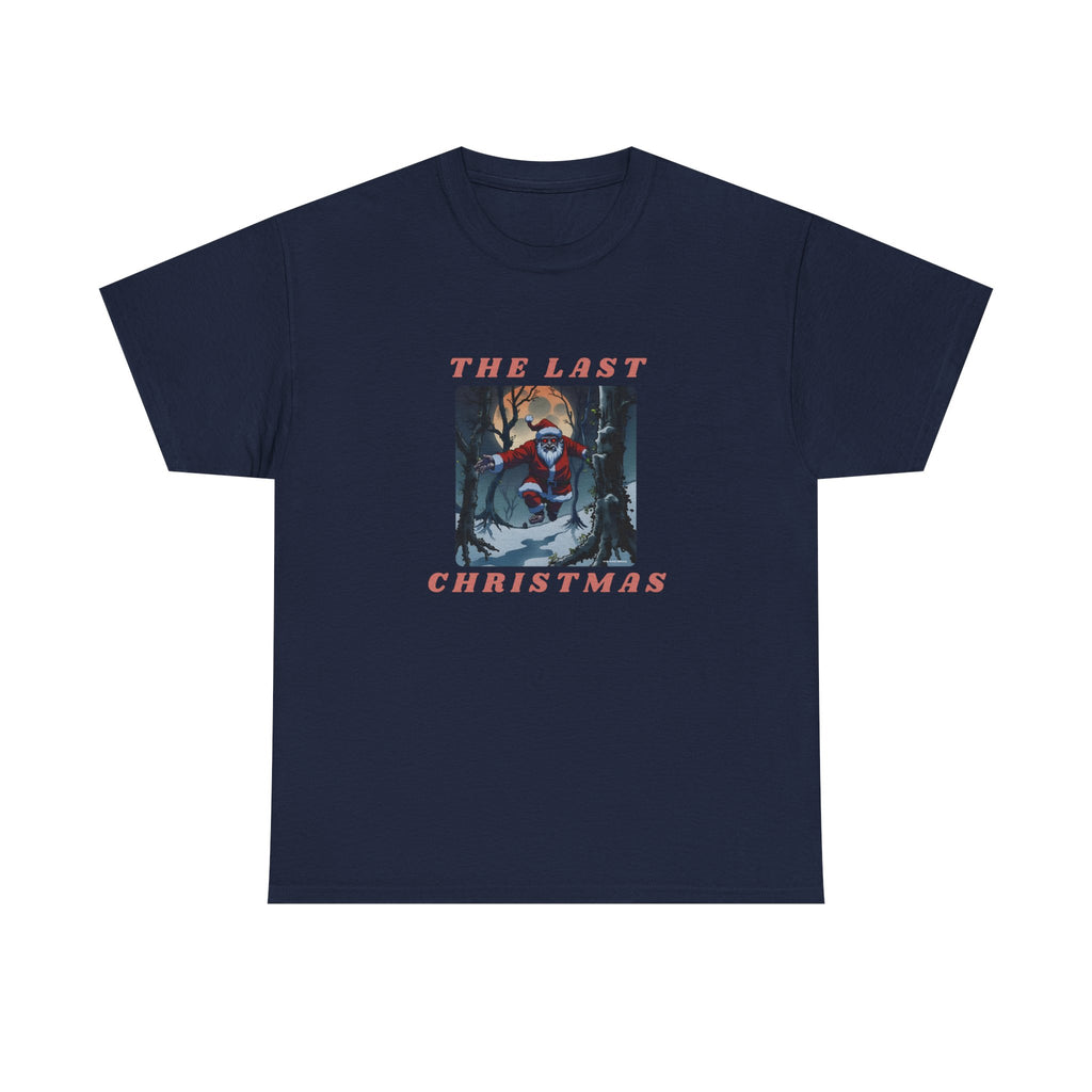The Last Christmas Printed T-Shirt 100% Cotton Novelty Zombie Santa Xmas Tee Gift Navy