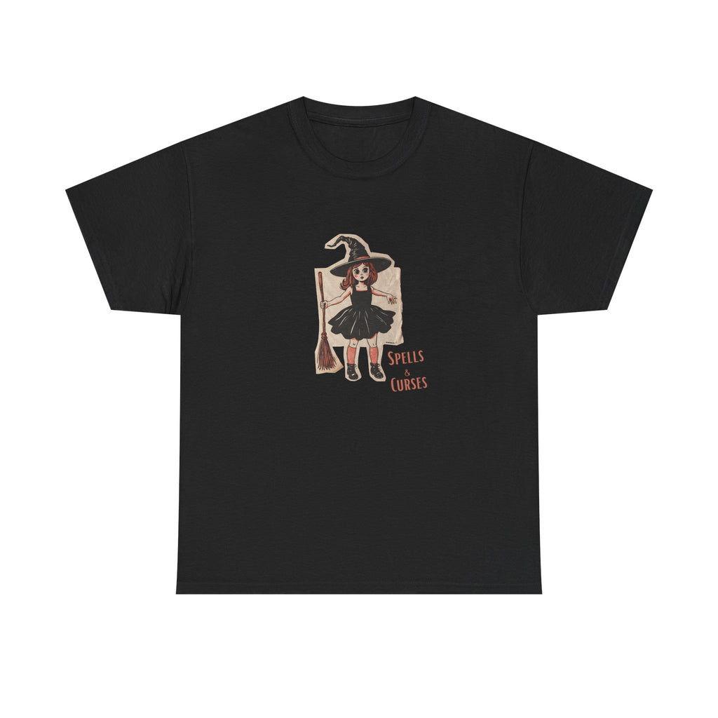 Spells & Curses Witch Printed T-Shirt 100% Cotton Novelty Scary Halloween Tee Black