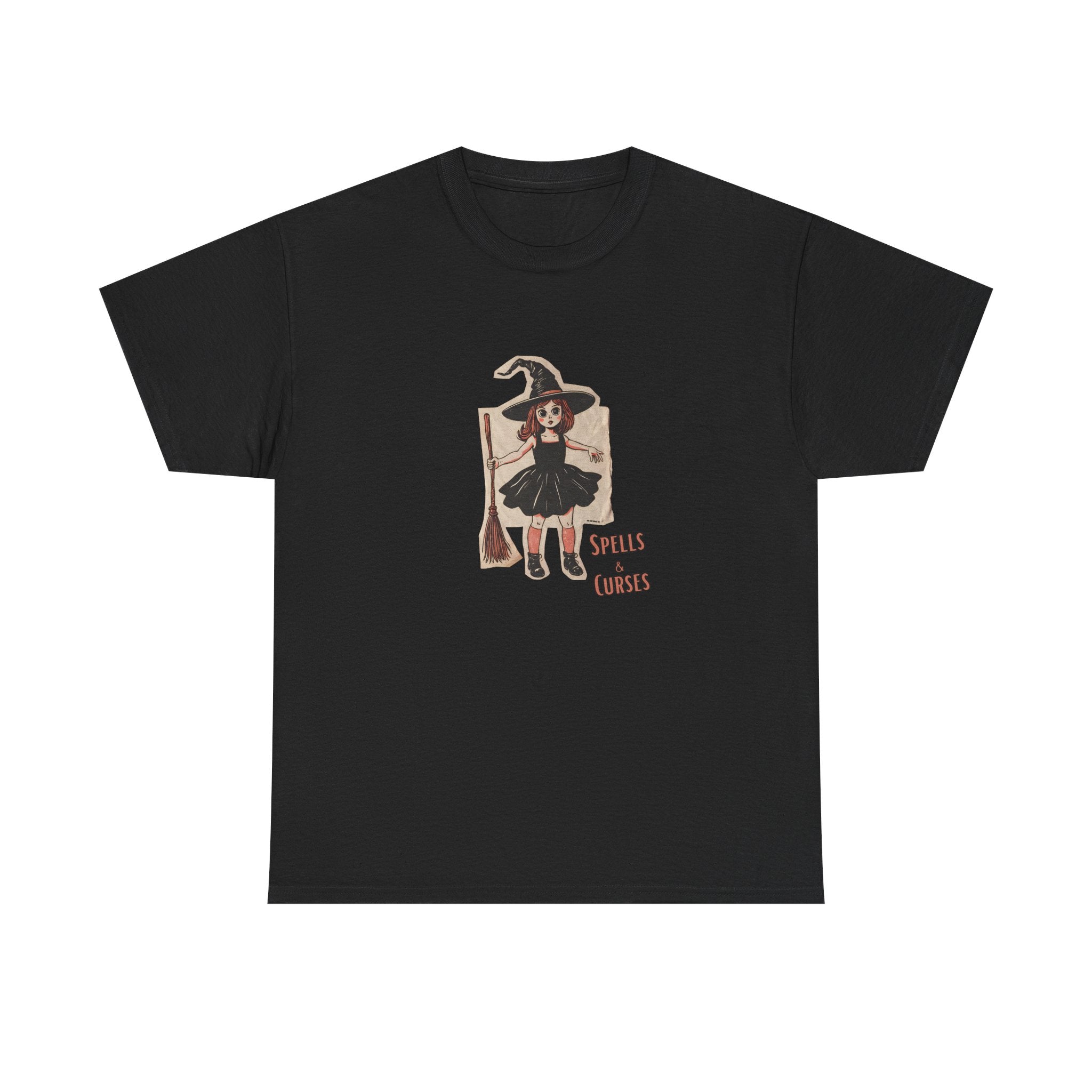 Spells & Curses Witch Printed T-Shirt 100% Cotton Novelty Scary Halloween Tee Black