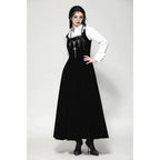 Dark in Love Lux Black Velvet Horn Embroidery Maxi Dress