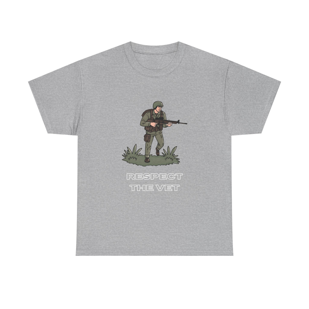 Respect The Vet Printed T-Shirt 100% Cotton Novelty Army Soldier Veteran Tee Sport Grey