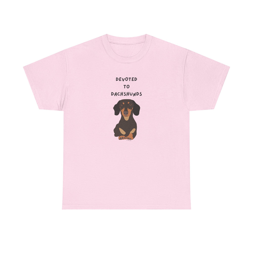 Devoted To Dachshunds Sausage Dog Printed T-Shirt 100% Cotton Novelty Cute Dog Tee Gift Light Pink