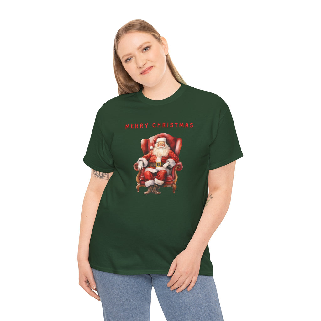 Merry Christmas Santa Throne Printed T-Shirt 100% Cotton Novelty Santa Claus Xmas Tee Gift