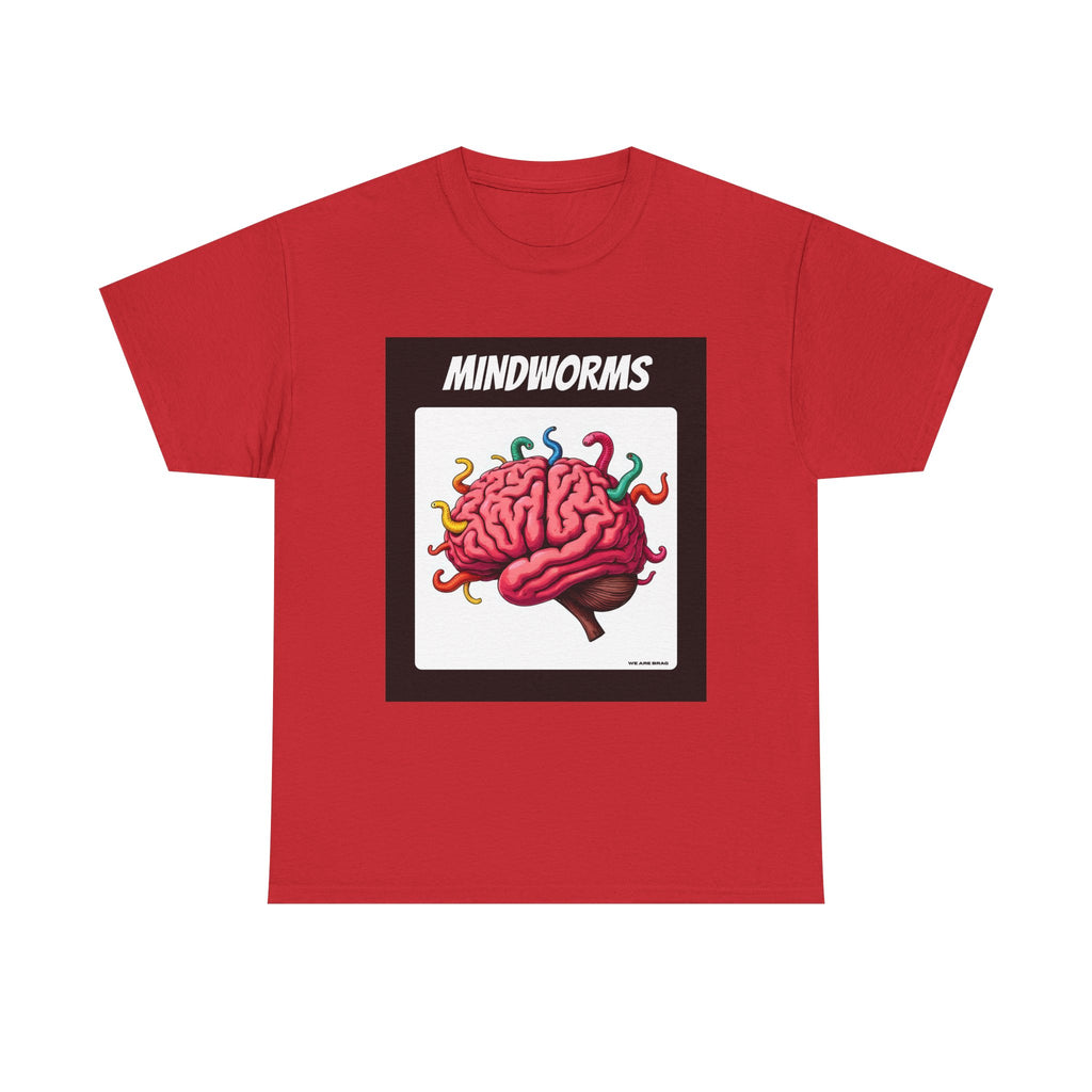 Mindworms Brain Printed T-Shirt 100% Cotton Weird Retro Novelty Worms Tee Red