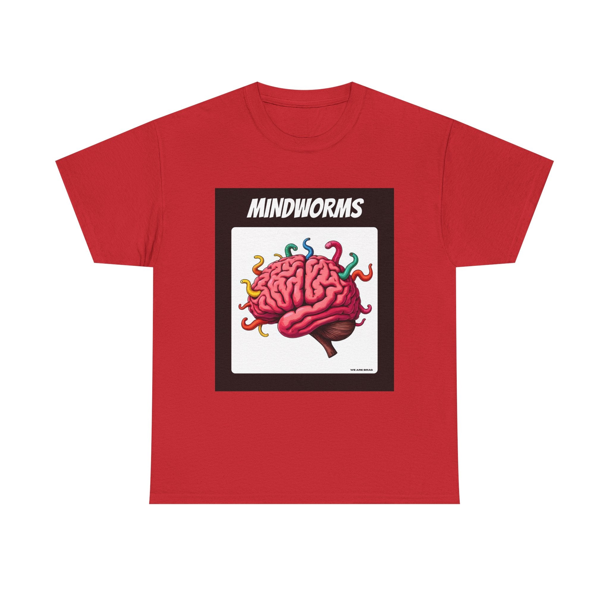 Mindworms Brain Printed T-Shirt 100% Cotton Weird Retro Novelty Worms Tee Red