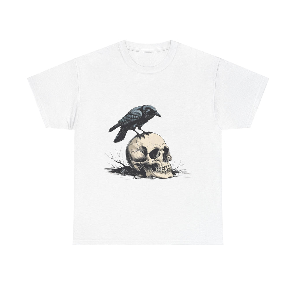 Skull & Crow Printed 100% Cotton Goth Biker Tattoo T-Shirt Halloween Tee White
