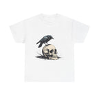 Skull & Crow Printed 100% Cotton Goth Biker Tattoo T-Shirt Halloween Tee White
