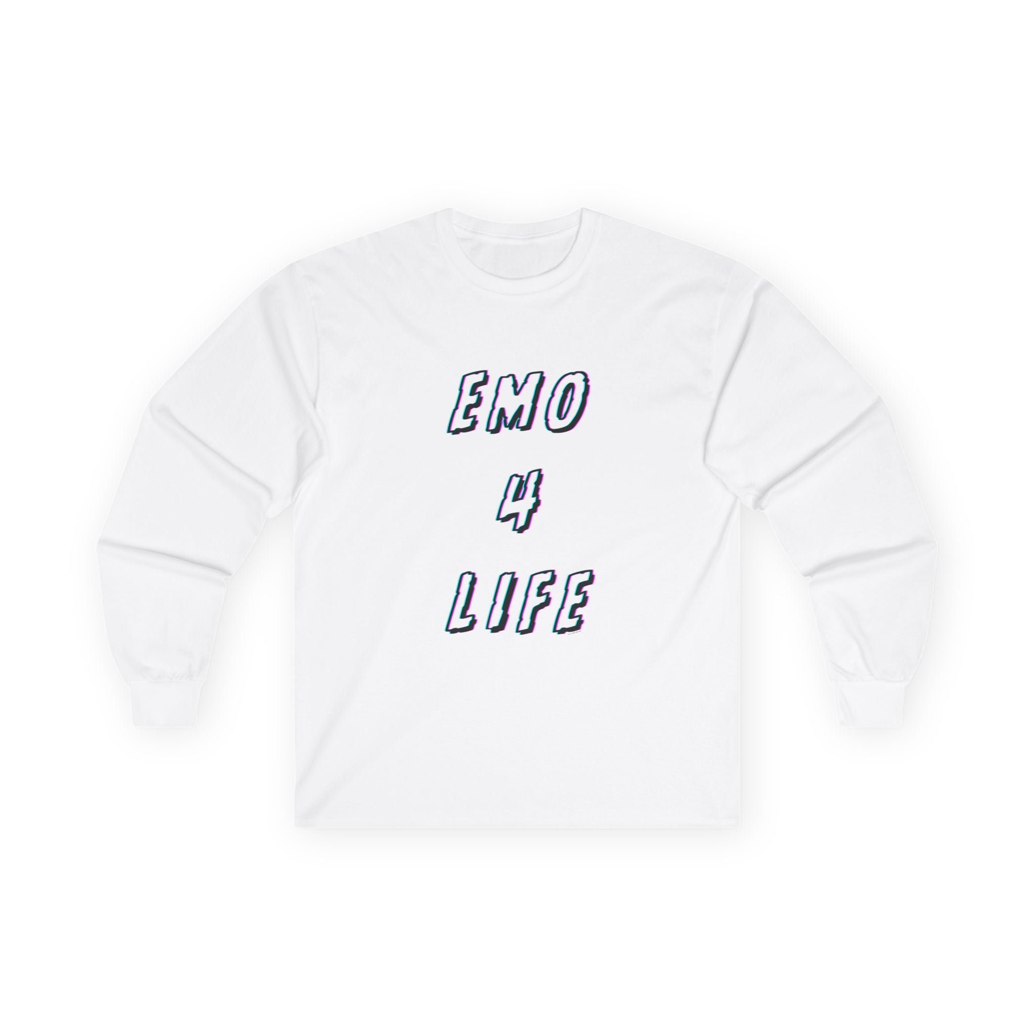 Emo 4 Life Long Sleeve Tee 100% Cotton Retro Glitch Quote T-Shirt Emo Goth Alternative Gift White