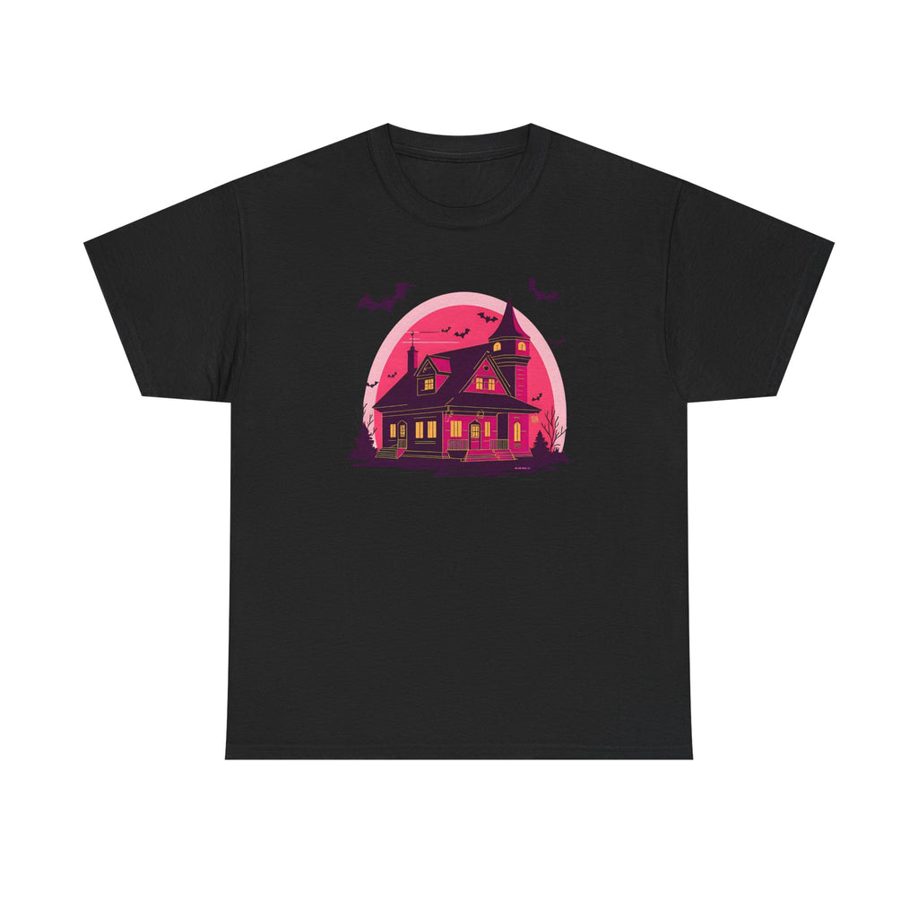 Haunted House Printed T-Shirt 100% Cotton Novelty Scary Halloween Tee Black