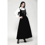 Dark in Love Lux Black Velvet Horn Embroidery Maxi Dress