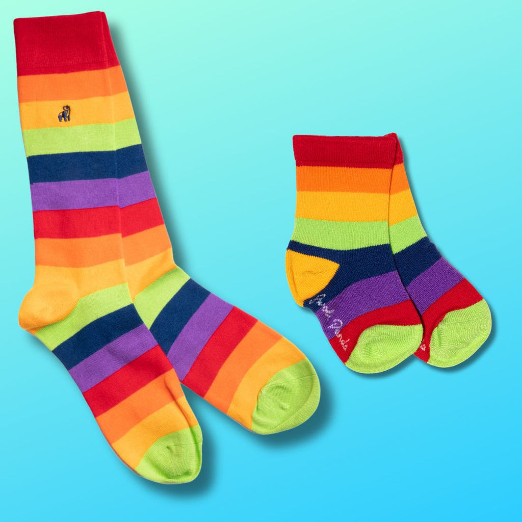 Rainbow Stripe Matching Bamboo Socks (Adult & Child) UK 7-11 (US 8-12 EU 40-47)