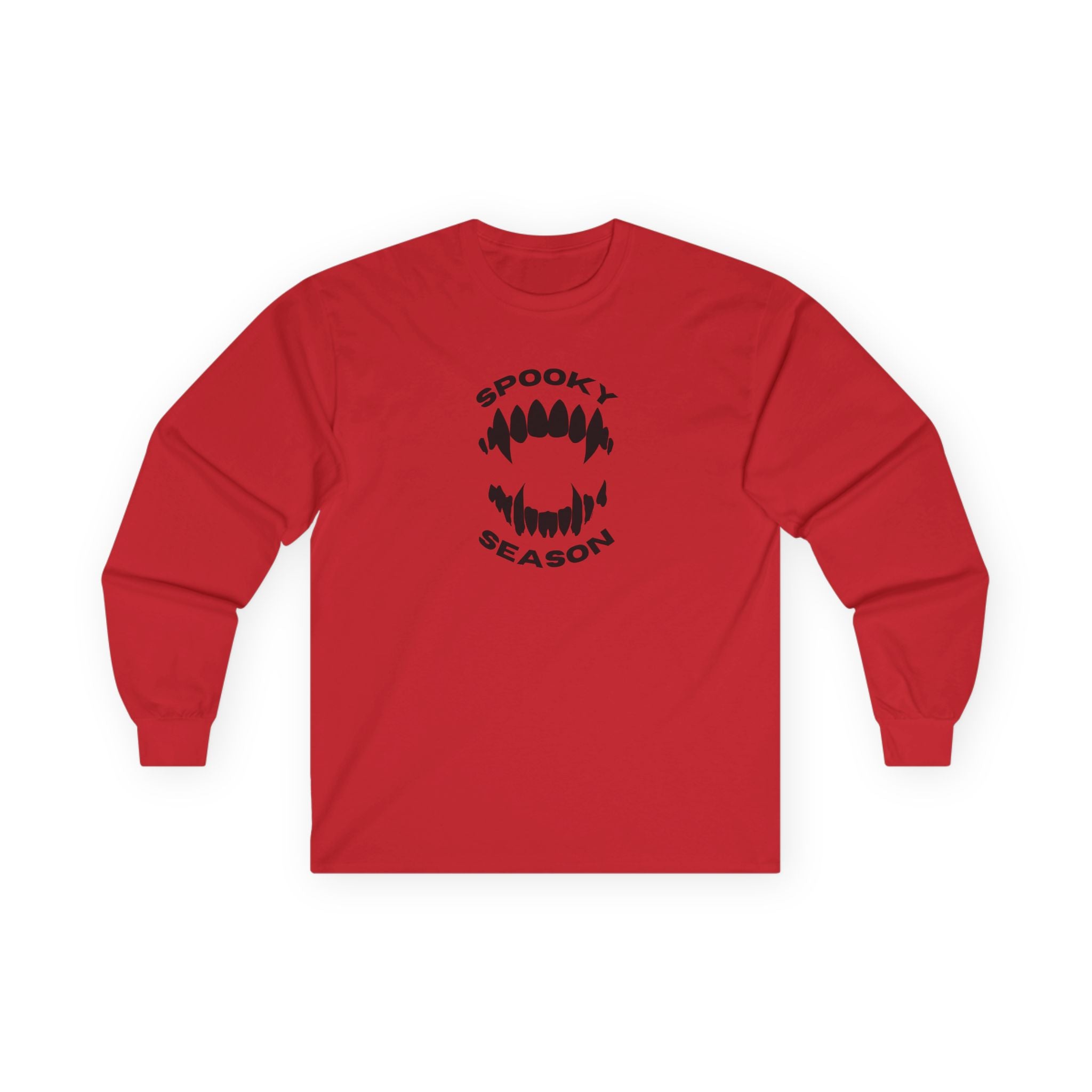 Spooky Season Long Sleeve Tee 100% Cotton Scary Vampire Teeth Halloween T-Shirt Gift Red