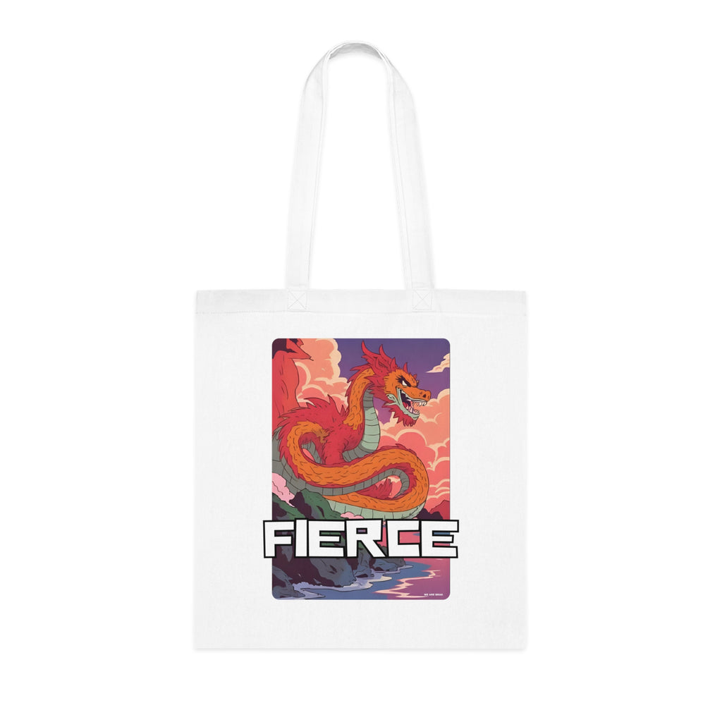 Fierce Anime Dragon Printed Cotton Tote Bag Reusable Shopping Bag Japanese Anime Art Gift One size White