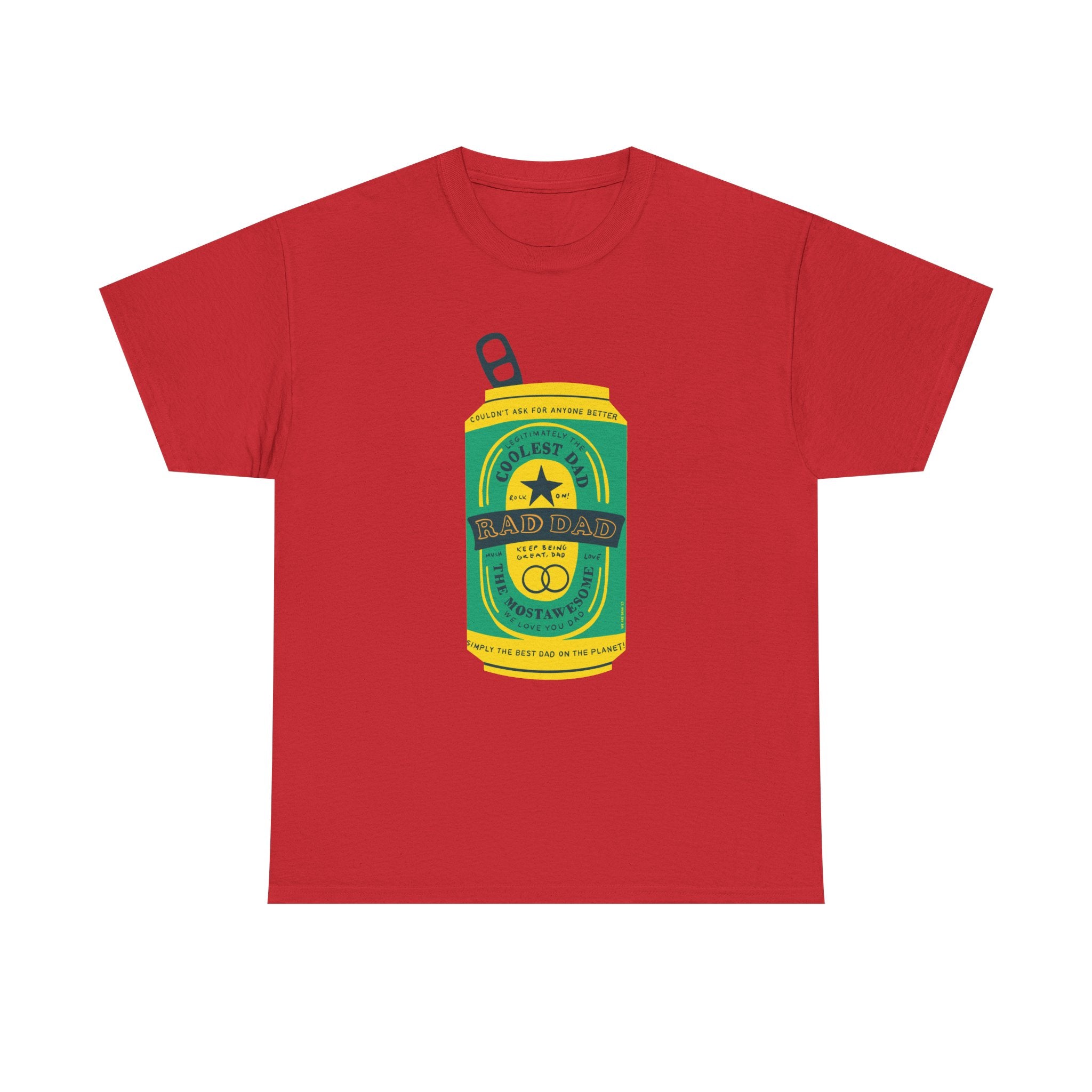 Rad Dad Beer Can Printed T-Shirt 100% Cotton Novelty Dad Tee Birthday Father's Day Gift Red